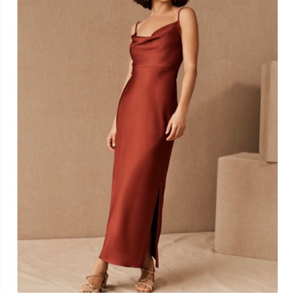 Bhldn Cali Satin Charmeuse Midi Dress Cinnamon